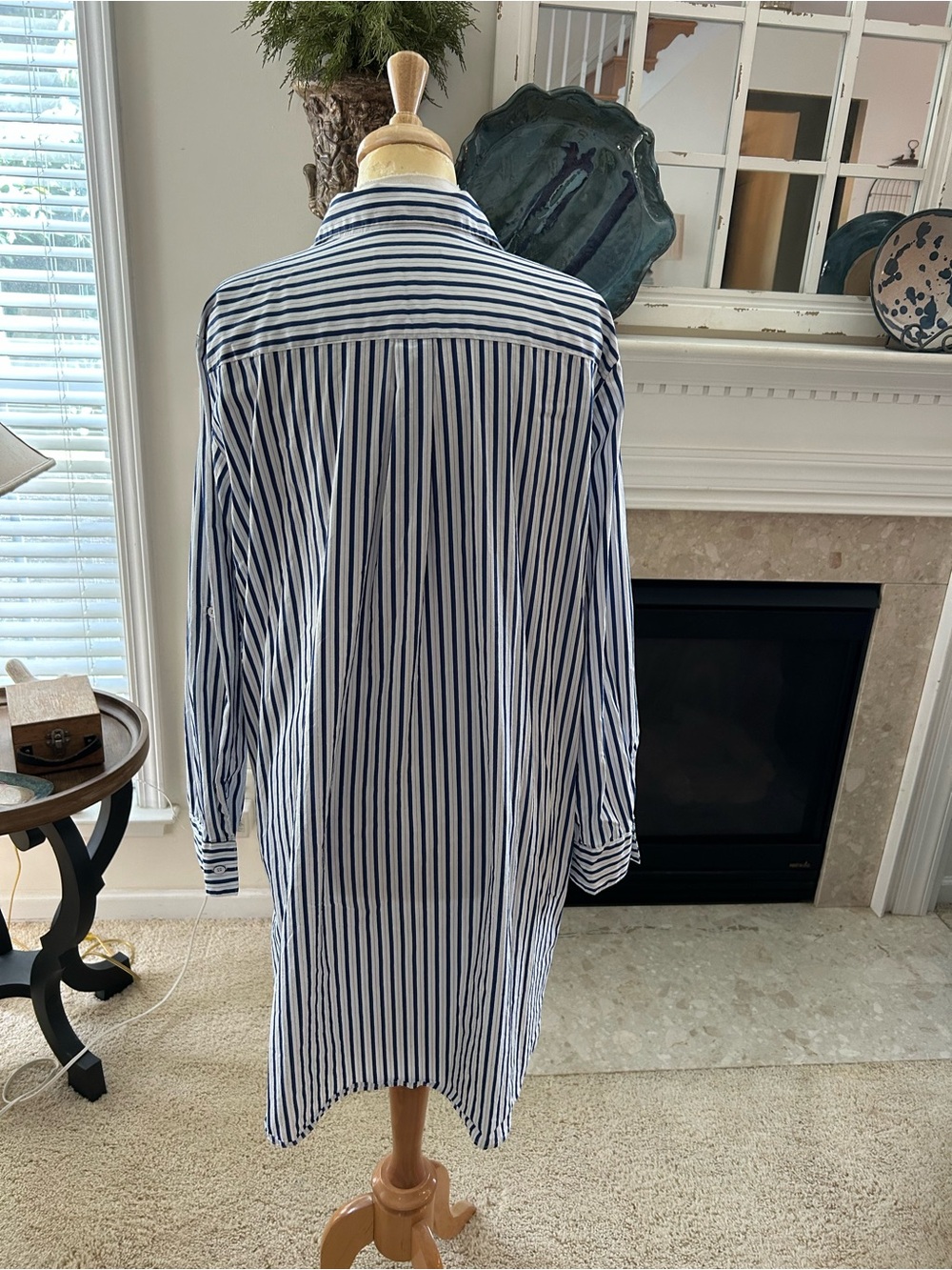 Karen Kane Navy and White Striped Button-Front Shirt Dress - Picture 6 of 8
